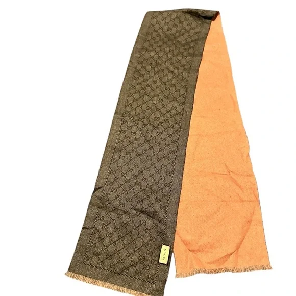 Gucci Men's Scarf in Rich Brown and Vibrant Orange, NWT - Picture 2 of 16